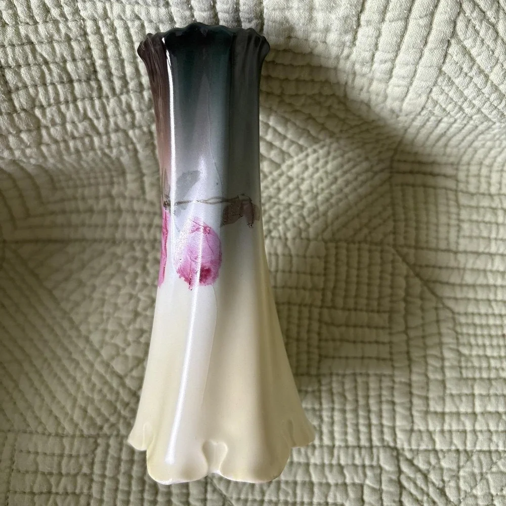 Antique N.S. &Co Bavaria Hat Pin Holder Pink Roses German Porcelain Victorian 5